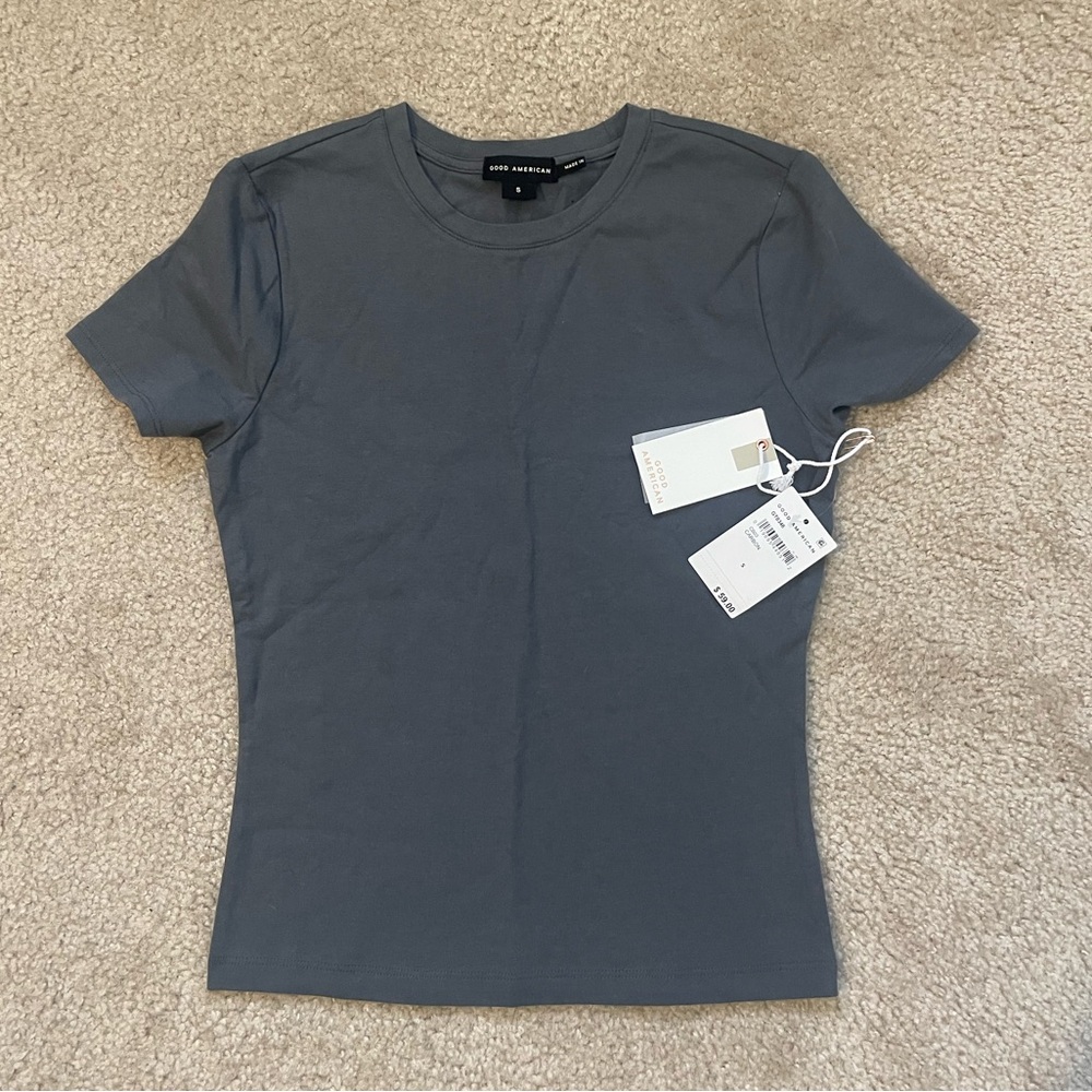 Good American Carbon Grey Short Sleeve Crew Tee